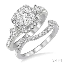 1 1/5 Ctw Diamond Lovebright Wedding Set with 1 Ctw Engagement Ring and 1/4 Ctw Wedding Band in 14K White Gold