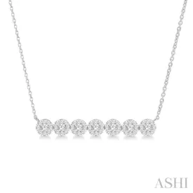 1 ctw Circular Mount Bar Lovebright Round Cut Diamond Necklace in 14K White Gold