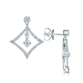 18ct White Gold Off-Set Open Square Diamond Earrings