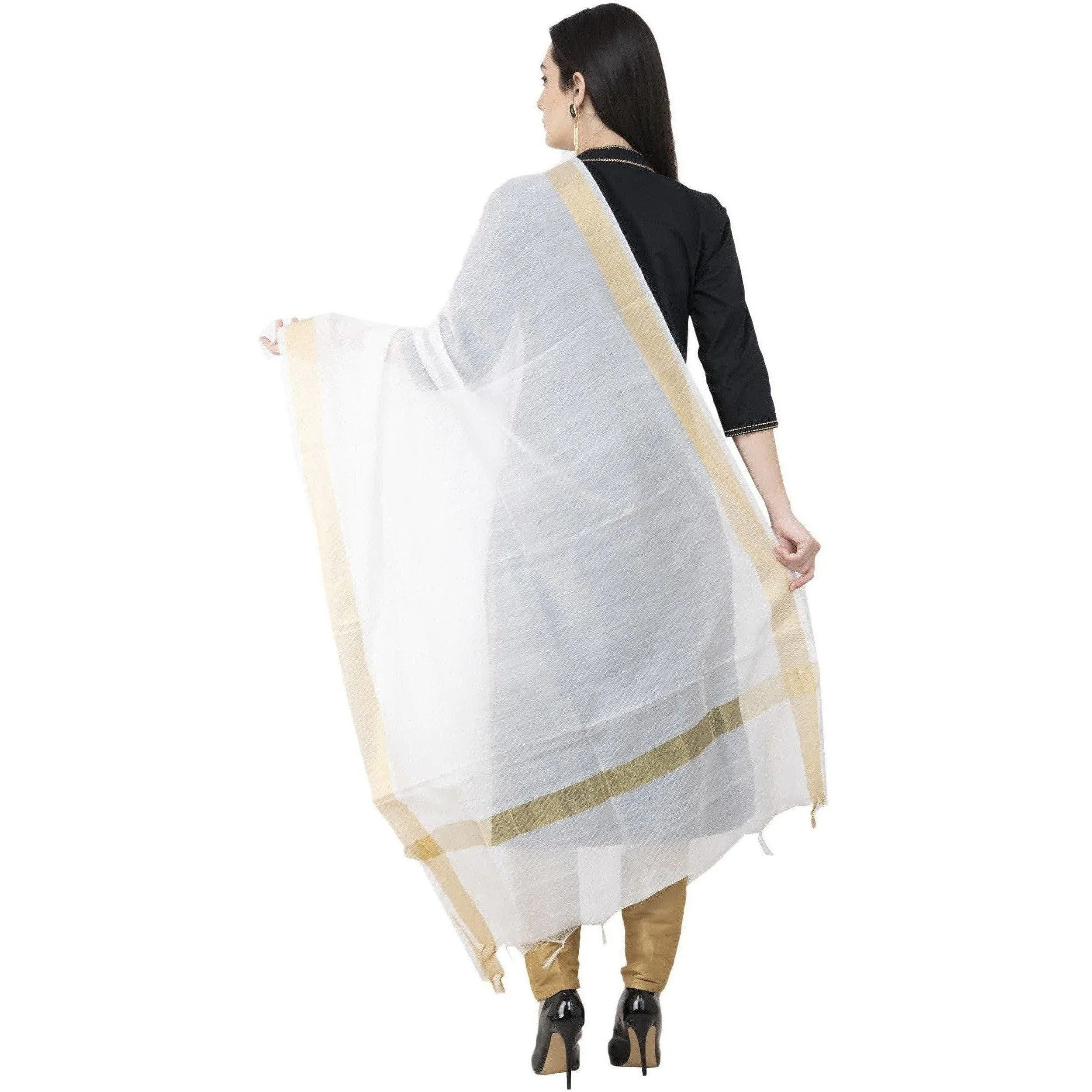 A R Silk Chanderi Crush Crush Design White Color Dupatta or Chunni