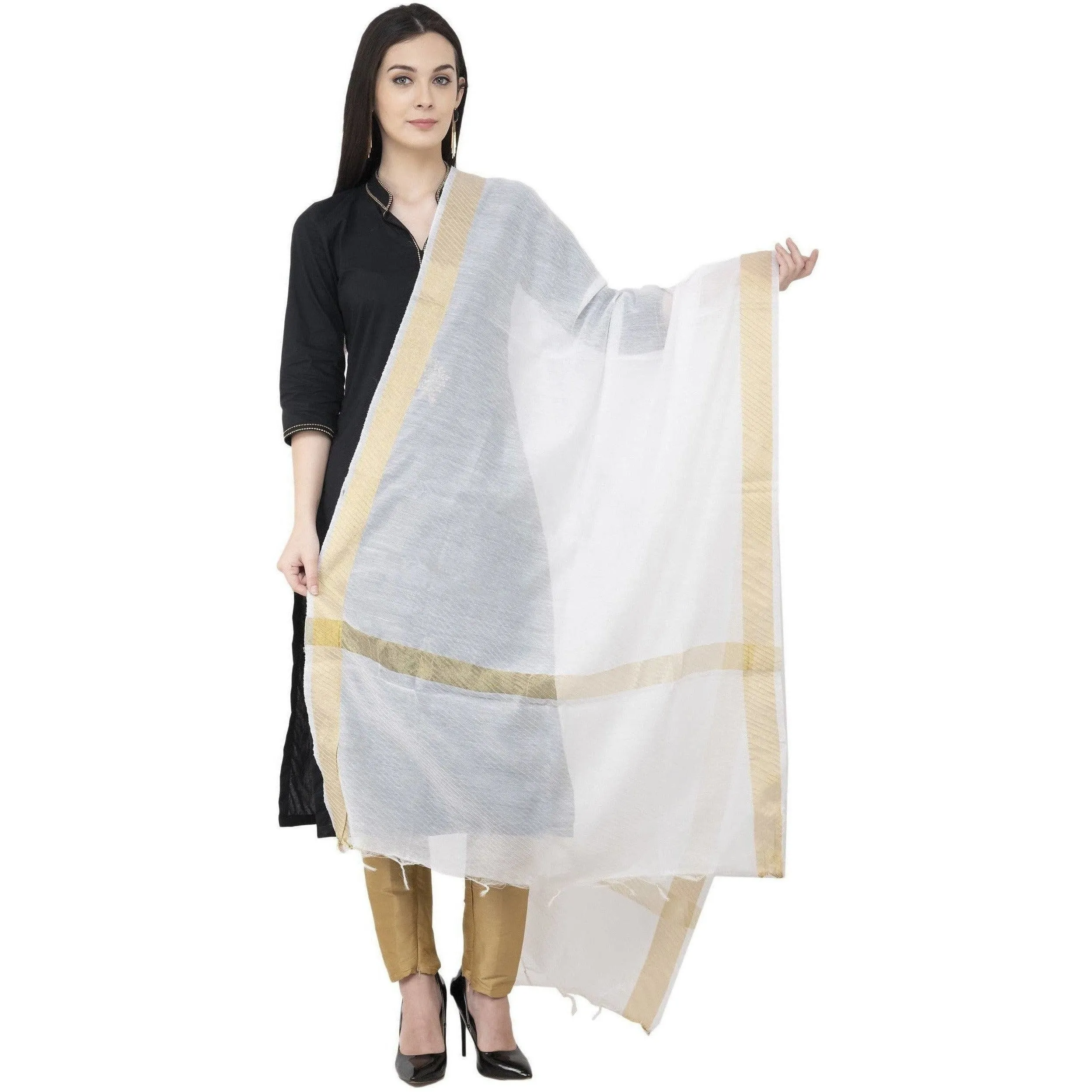 A R Silk Chanderi Crush Crush Design White Color Dupatta or Chunni