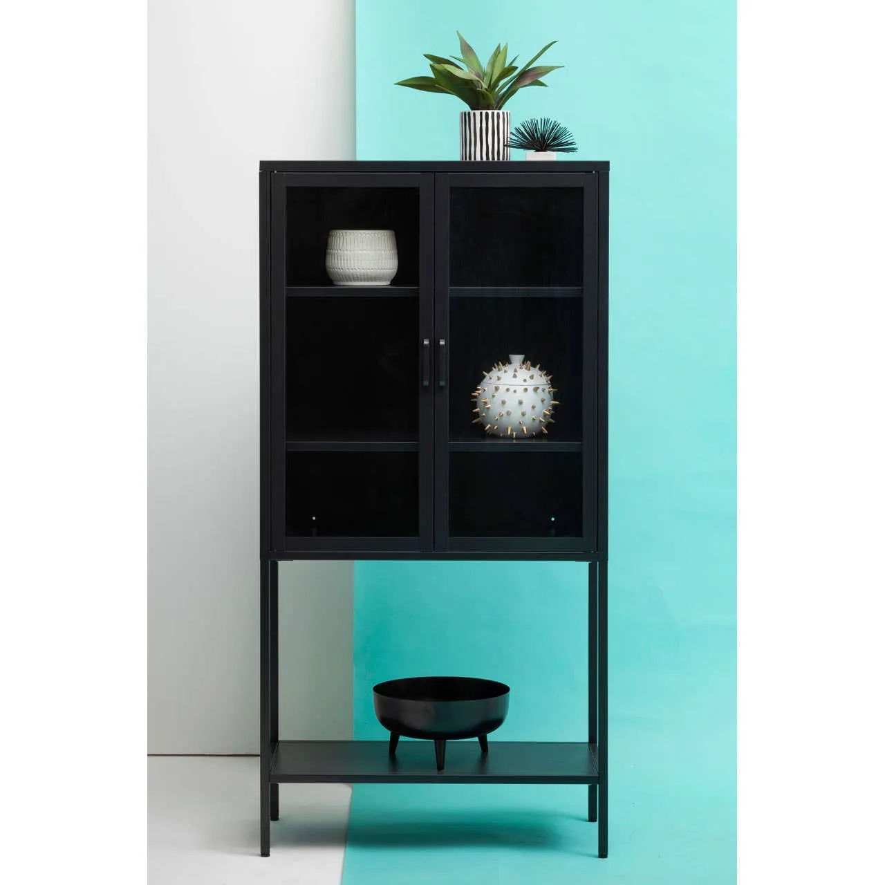 Acier Two Door Black Cabinet With Shelf