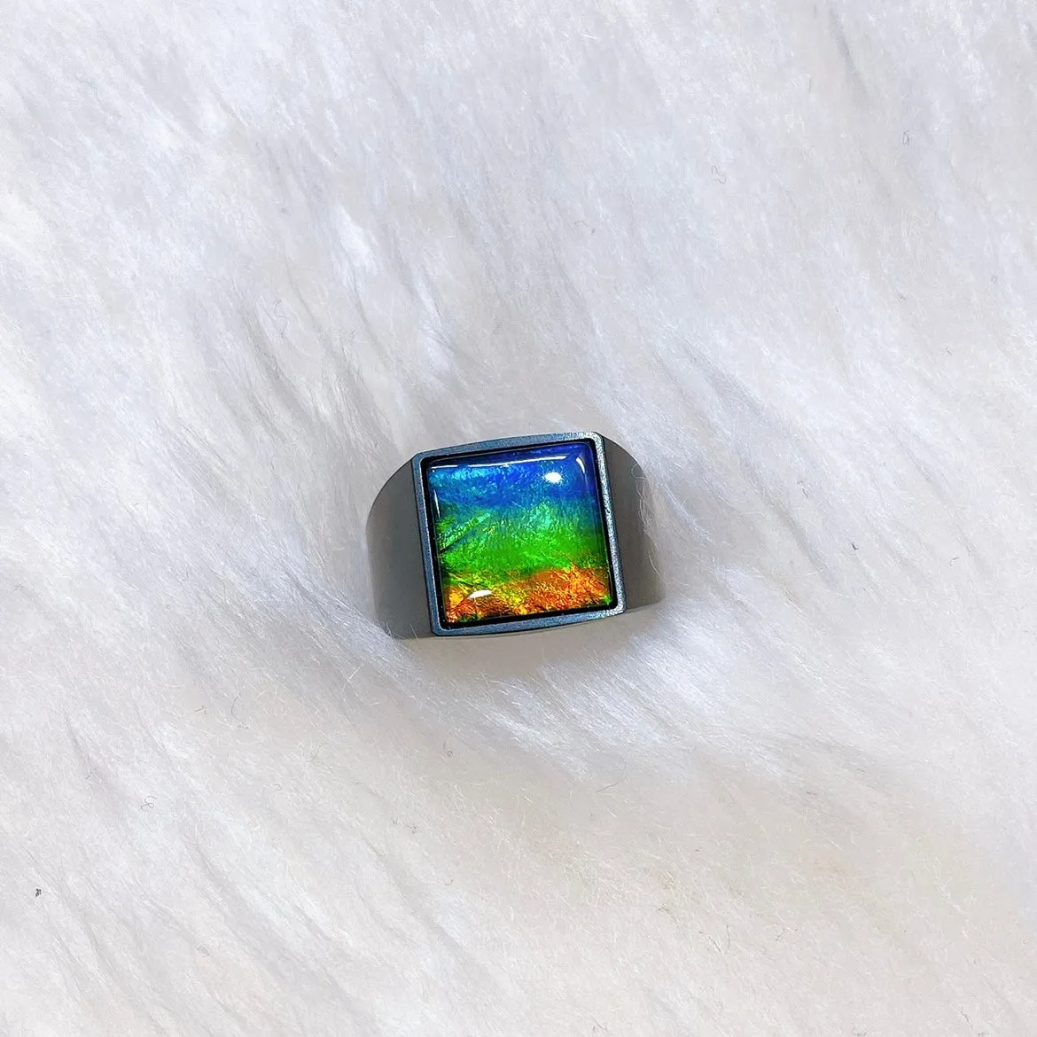 Ammolite Ring Matte Black Titanium MIDNIGHT Ring KORITE MEN'S COLLECTION