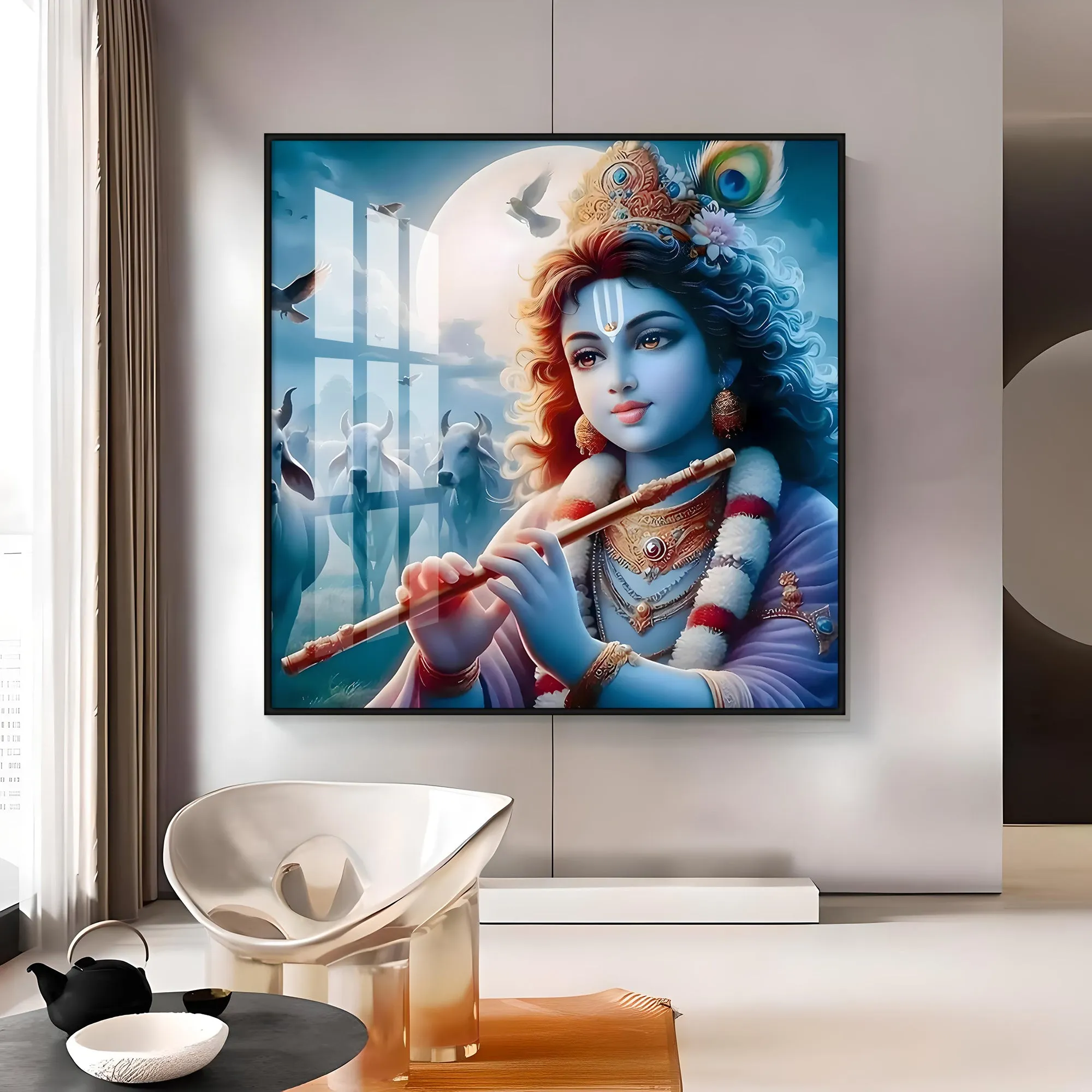 Bal Krishna With Flute Premium Acrylic Square Wall Art