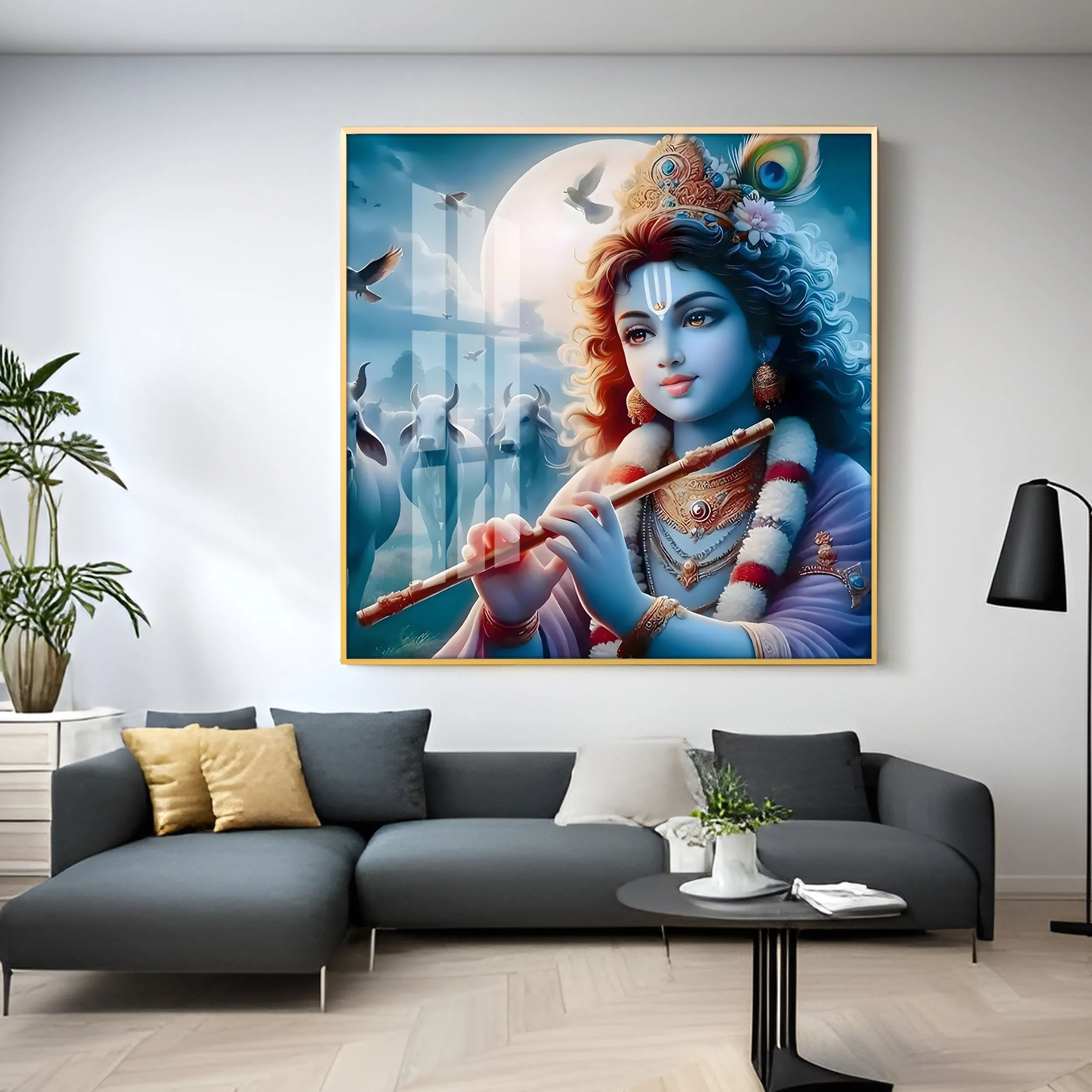 Bal Krishna With Flute Premium Acrylic Square Wall Art