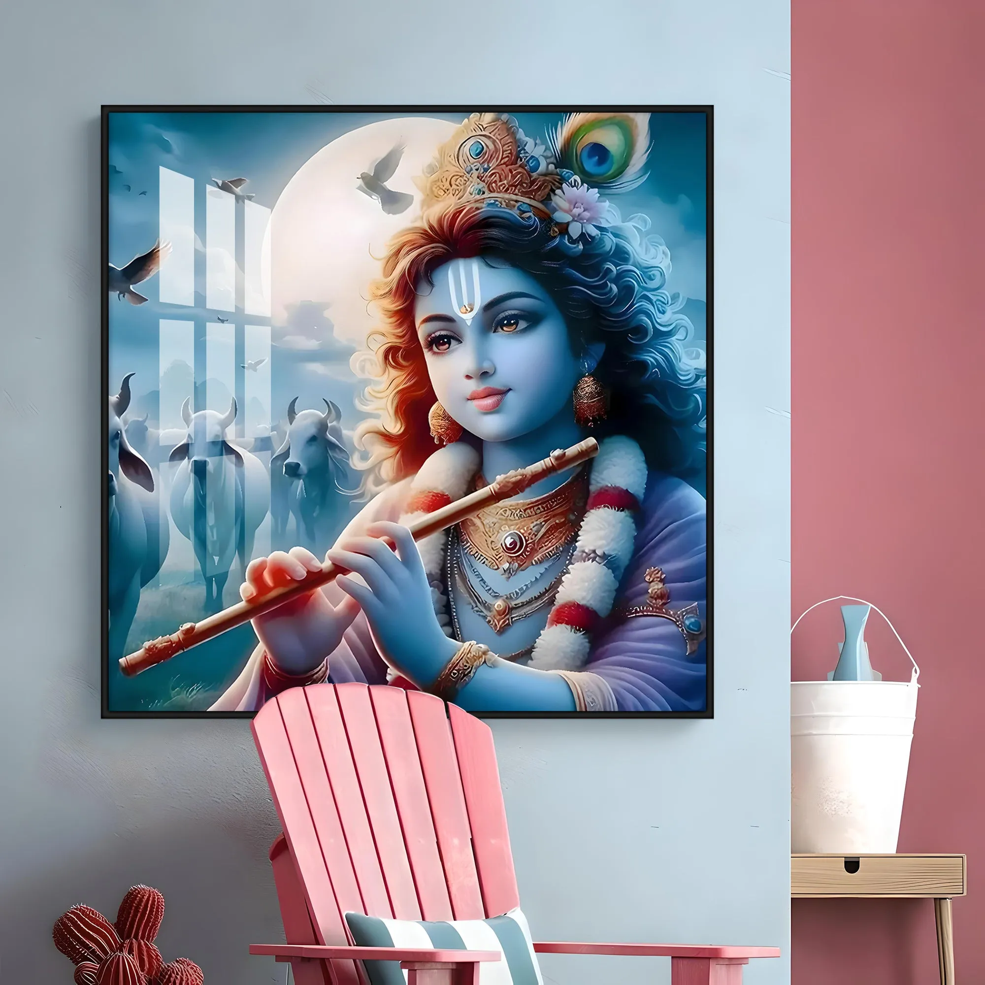 Bal Krishna With Flute Premium Acrylic Square Wall Art