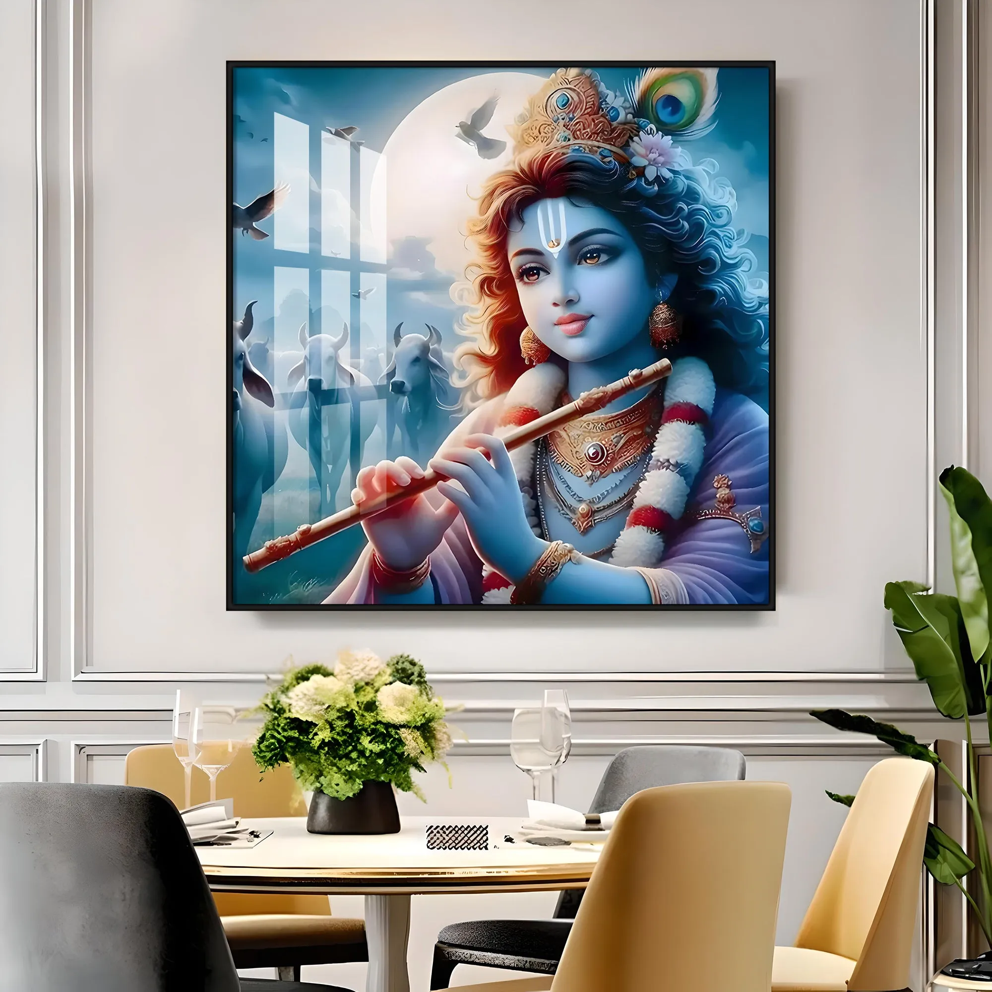 Bal Krishna With Flute Premium Acrylic Square Wall Art