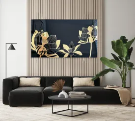 Black and Gold Mirror Lotus Flower Acrylic Art