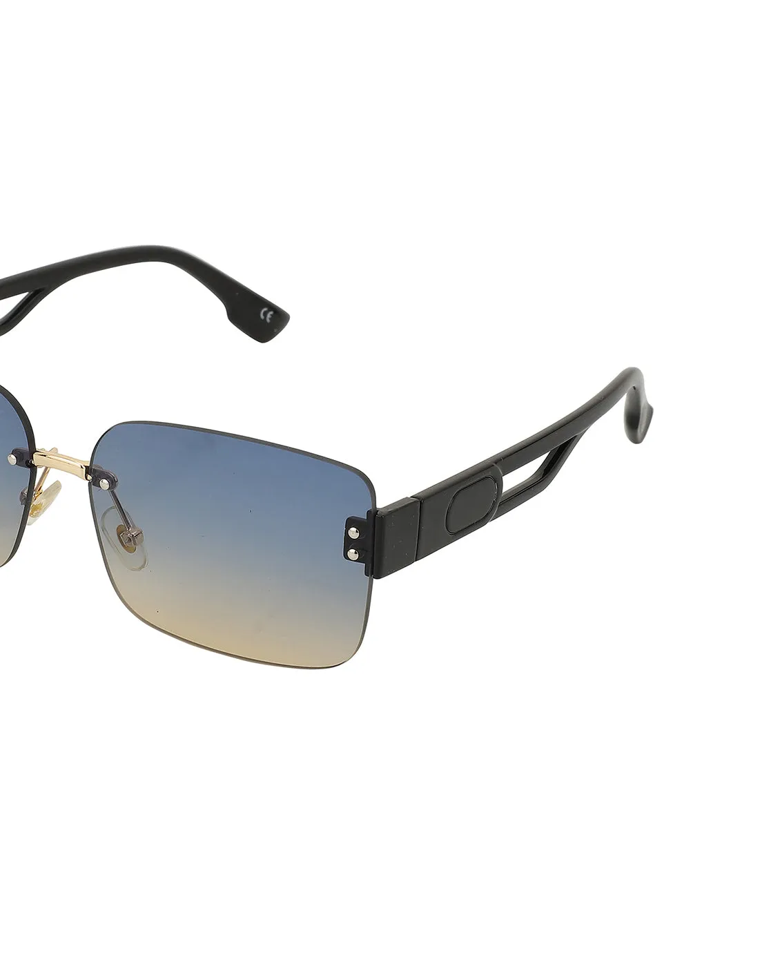 Black With Gold Toned Rectangle Unisex Sunglass With Uv Protected Lens