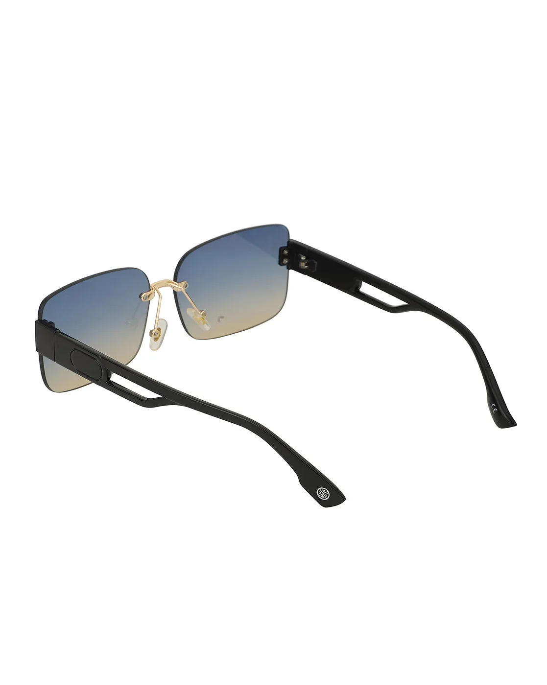 Black With Gold Toned Rectangle Unisex Sunglass With Uv Protected Lens