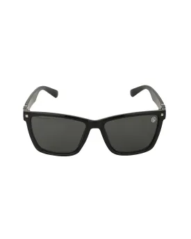 Black With Silver Toned Rectangle Unisex Sunglass With Uv Protected Lens