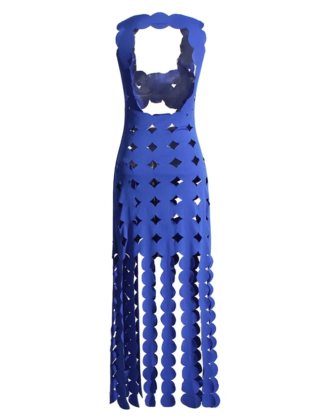 CERA Appliqué Fringe Maxi Dress in Blue