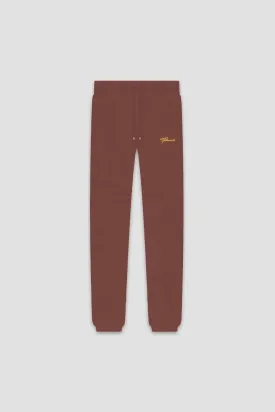 Flaneur Homme EMBROIDERED SIGNATURE SWEATPANTS IN DARK BROWN