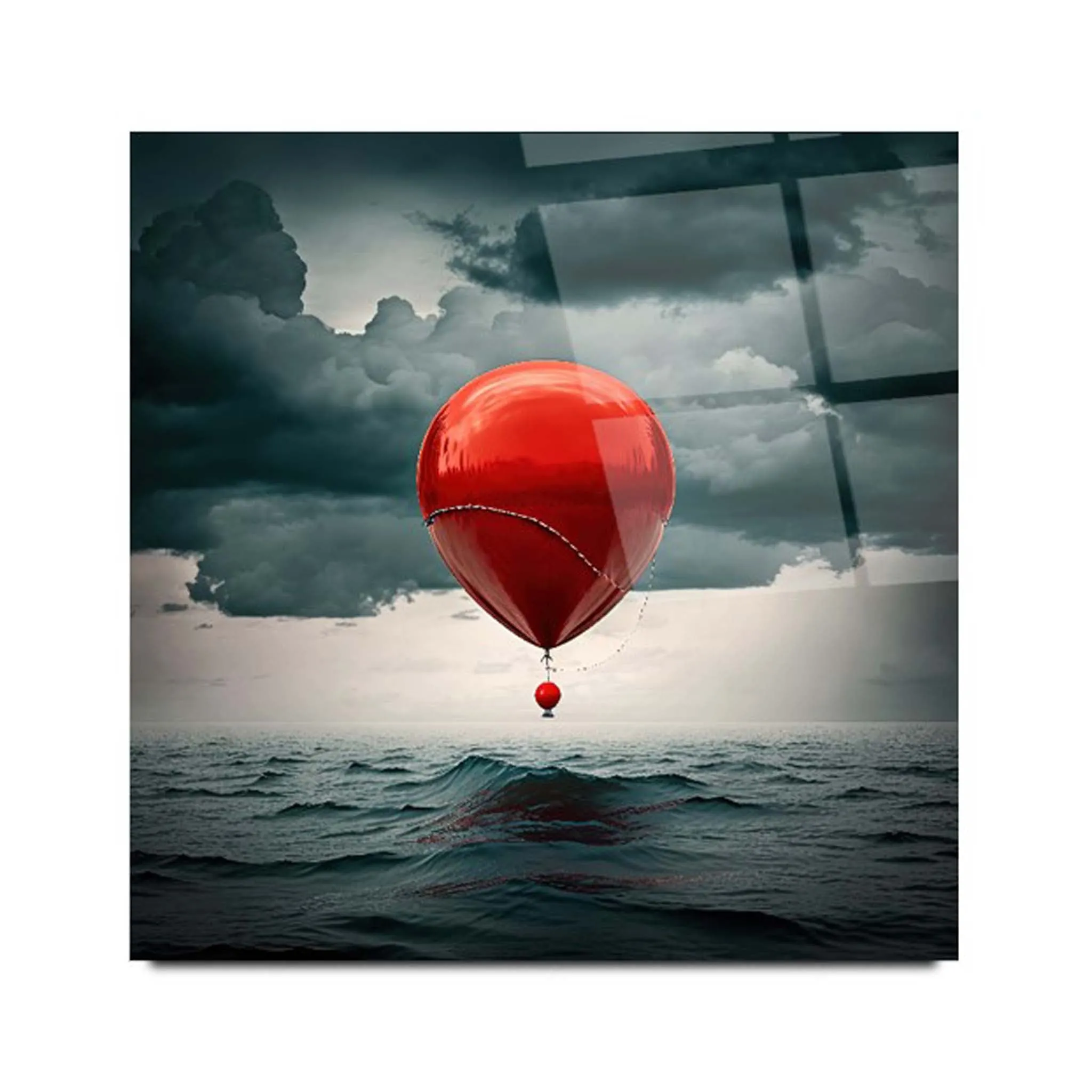 Flying Balloon Glass Wall Art