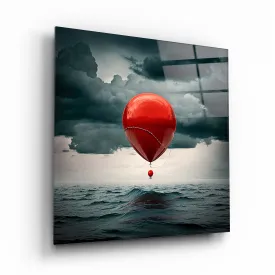 Flying Balloon Glass Wall Art