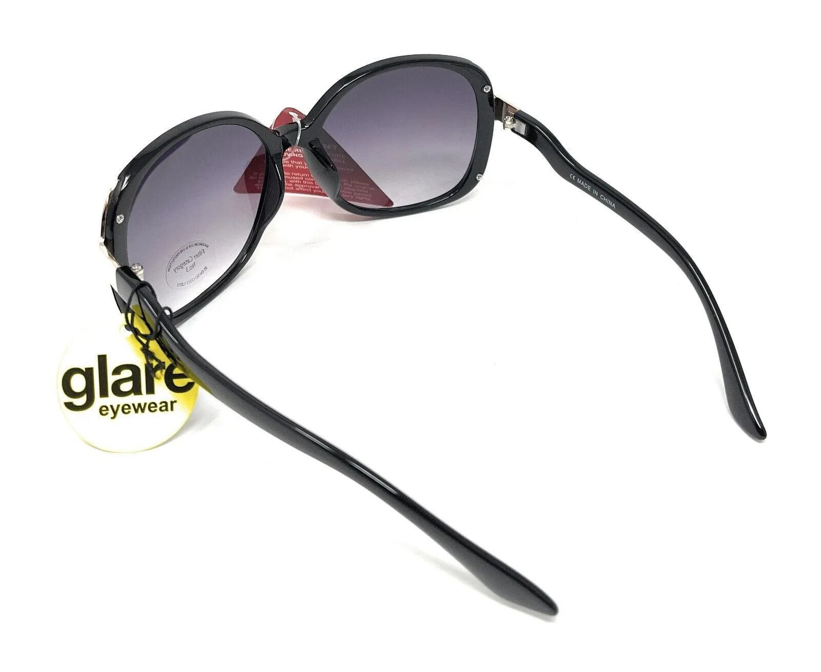 Glare Sunglasses Women's Fashion Black Frame with Gold Trim 100% UVA UVB 1RHS79