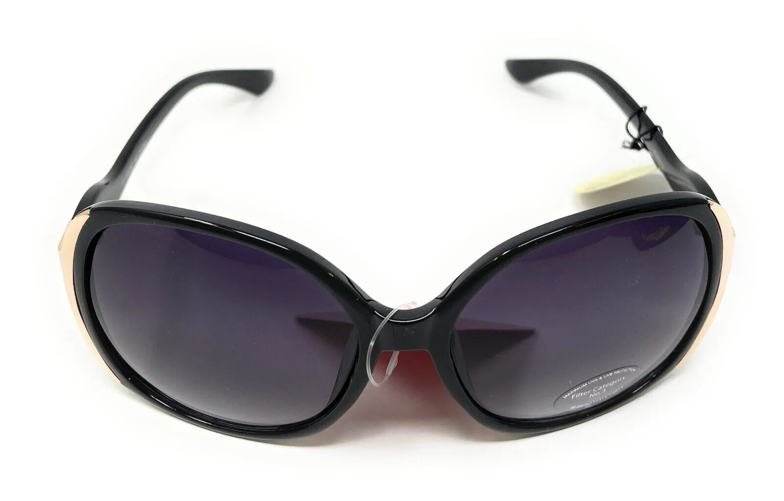 Glare Sunglasses Women's Fashion Black Frame with Gold Trim 100% UVA UVB 1RHS79