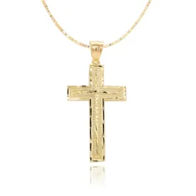 LARGE YELLOW GOLD CROSS CHARM WITH DIAMOND CUT FINISH