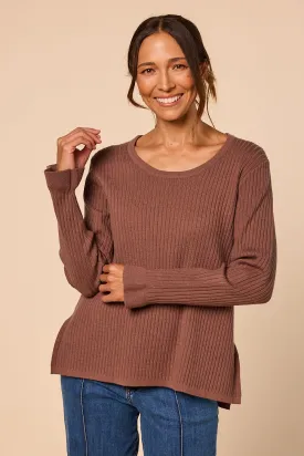 Long Sleeve Knitted Top in Cacao