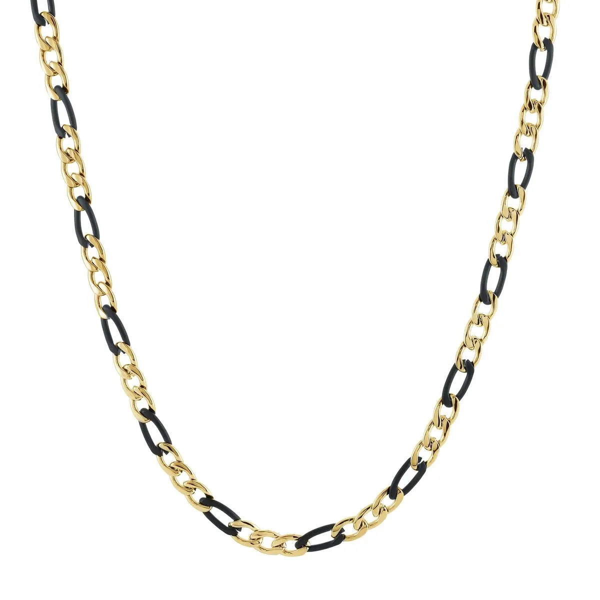 MEN'S GOLD AND BLACK PLATED STEEL FIGARO CHAIN NECKLACE