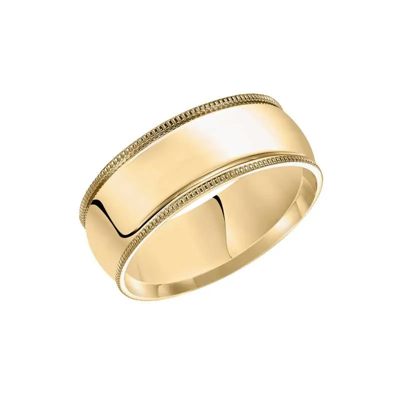 Polished Milgrain Edge Low Round Profile Comfort Fit Wedding Band